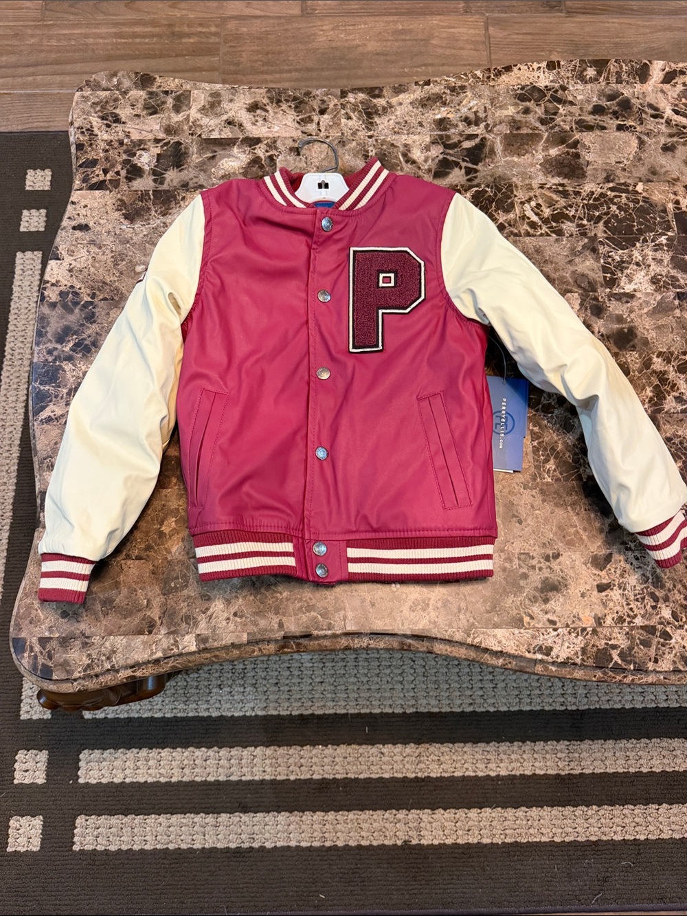 Perry Ellis Red and Cream Kids Varsity Jacket with 'P' Patch